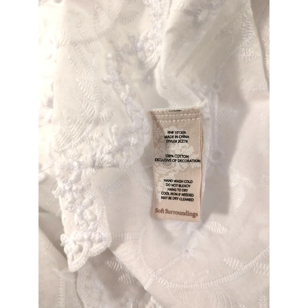 Soft Surroundings Blouse Tunic L Embroidered White Bishop Sleeves Boho Chic Glam - Picture 7 of 12